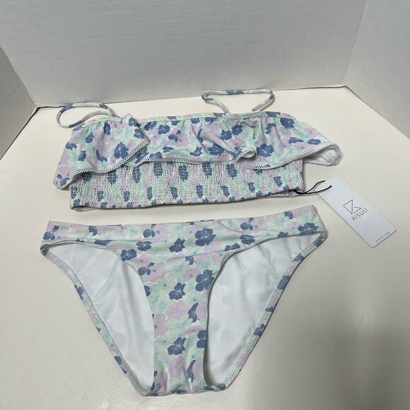 NEW Kisuii Blue Floral Two Piece Swimsuit Size Small - Picture 1 of 4